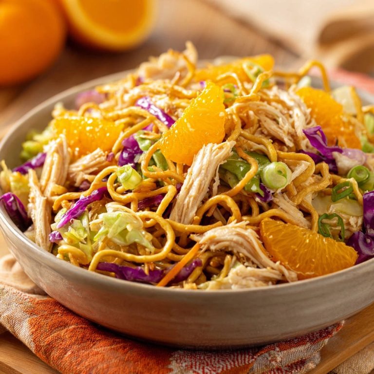 Orange Chicken Noodle Salad Close Up Detail