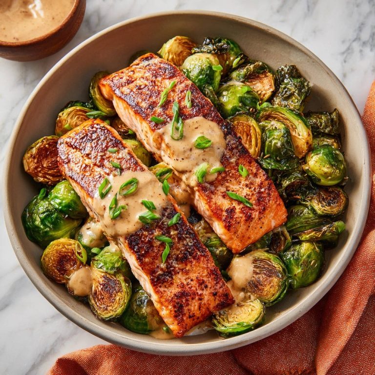 Pan Seared Salmon Roasted Brussels Sprouts Overhead View