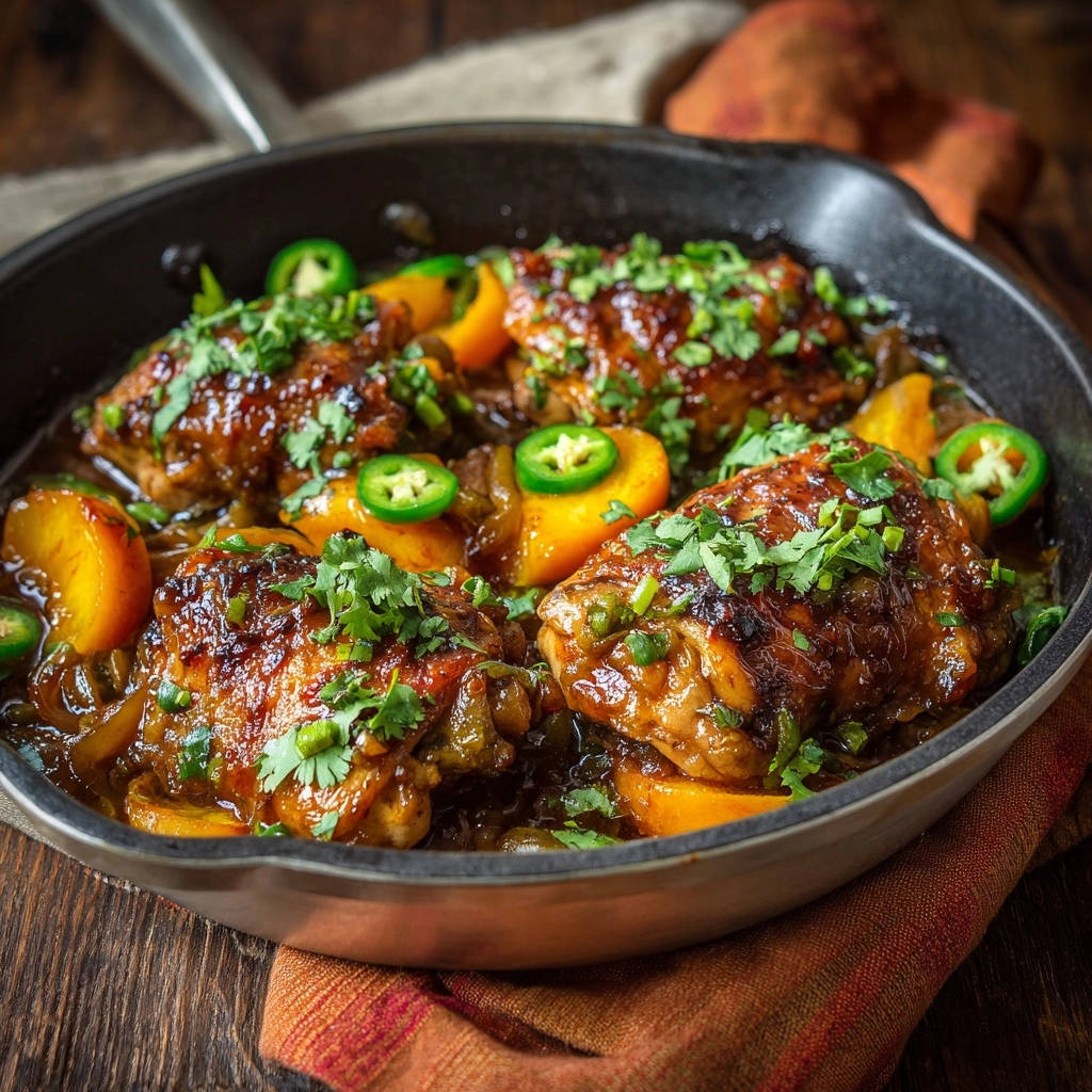 Peach Jalapeno Skillet Chicken Close Up Detail
