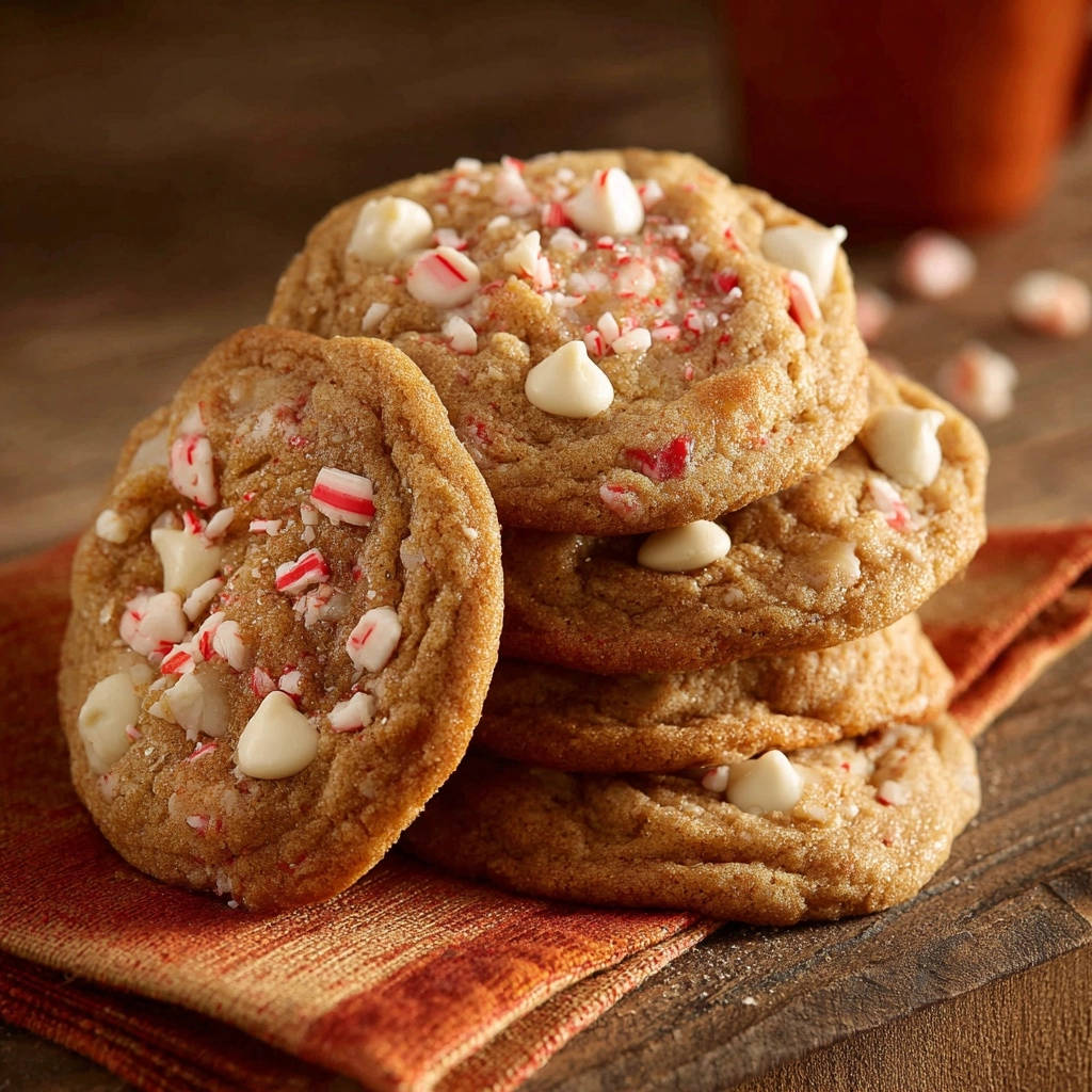 Peppermint White Chocolate Chip Cookies Stacked Close Up