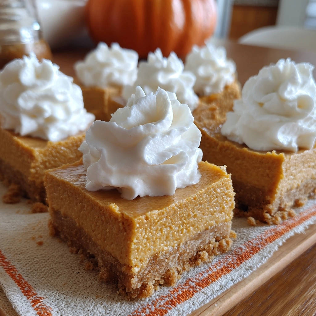 Pumpkin Cheesecake Bars Close Up With Cream 1