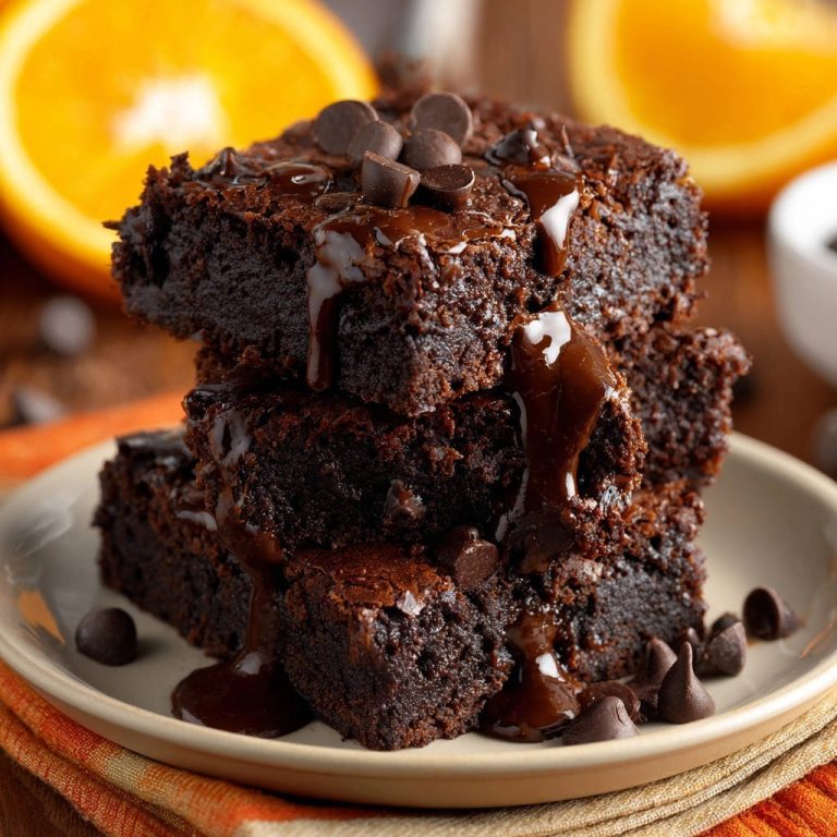 Rich Fudgy Orange Brownies Stacked Close Up
