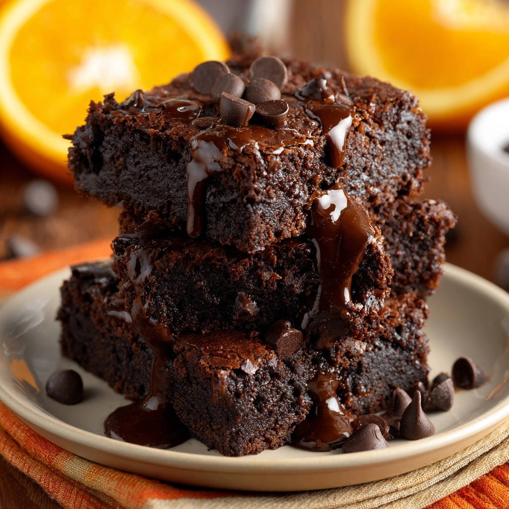 Rich Fudgy Orange Brownies Stacked Close Up