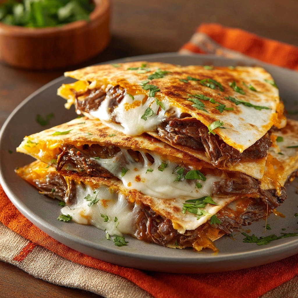 Shredded Beef Double Cheese Quesadillas Cross Section