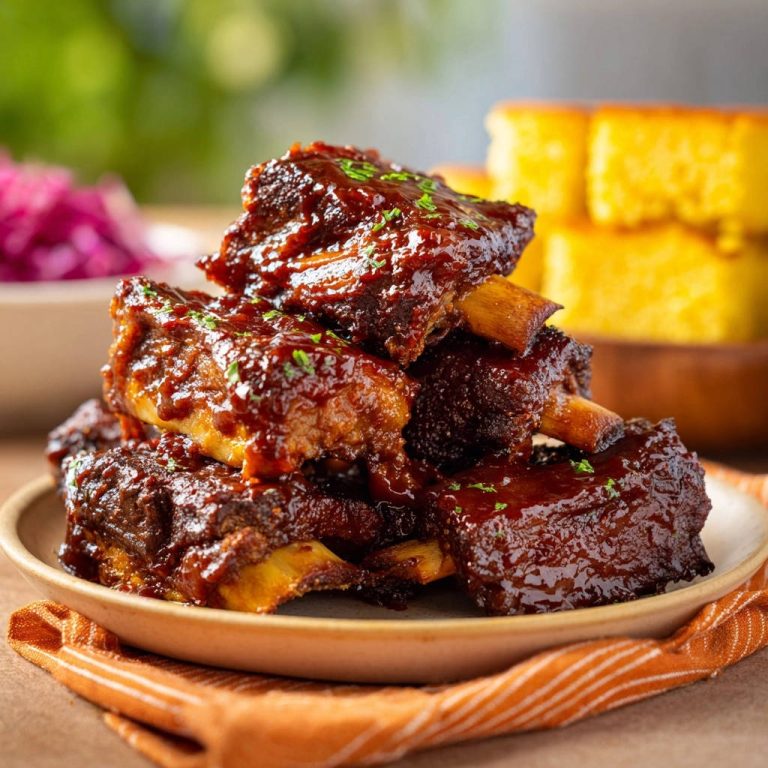 Slow Cooked Bbq Short Ribs Stacked Close Up
