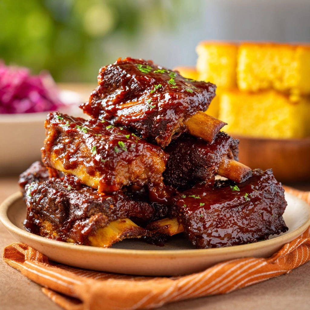Slow Cooked Bbq Short Ribs Stacked Close Up