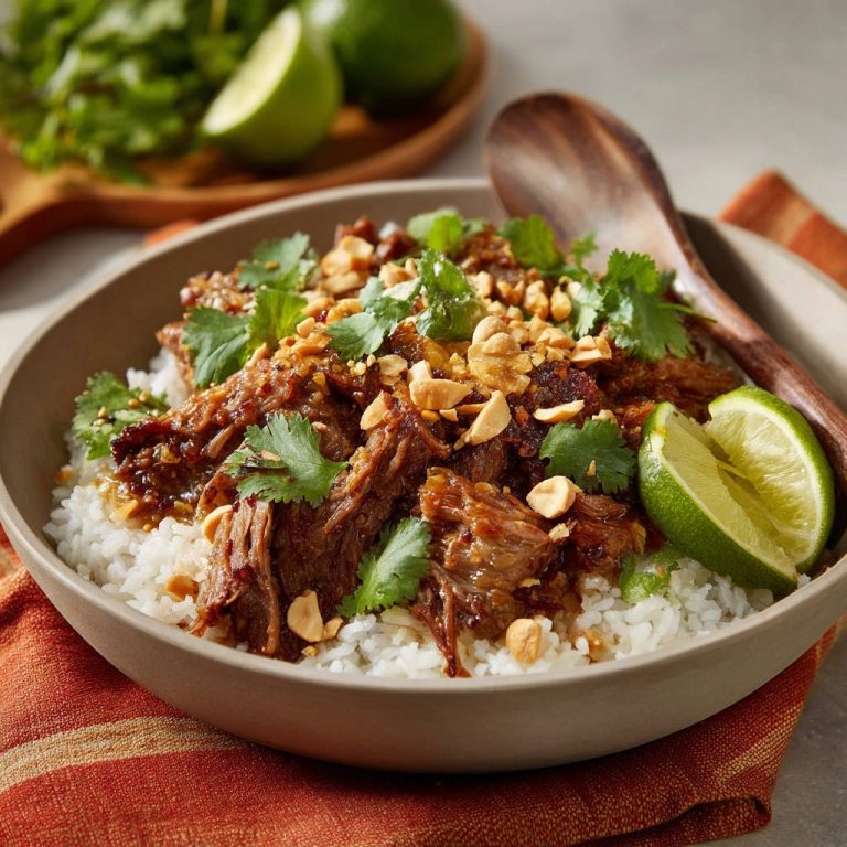 Slow Cooker Asian Inspired Shredded Beef Garnished