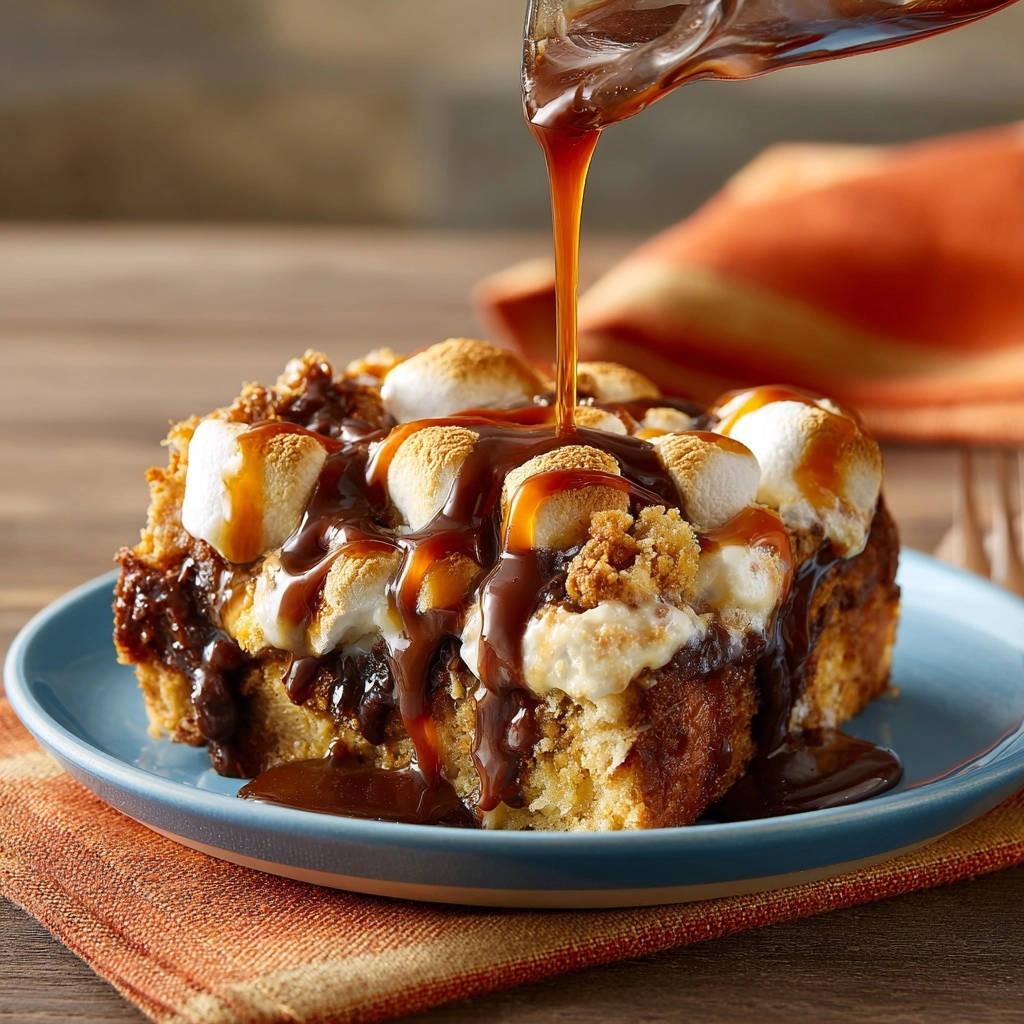 Smores Bread Pudding Bake Caramel Drizzle