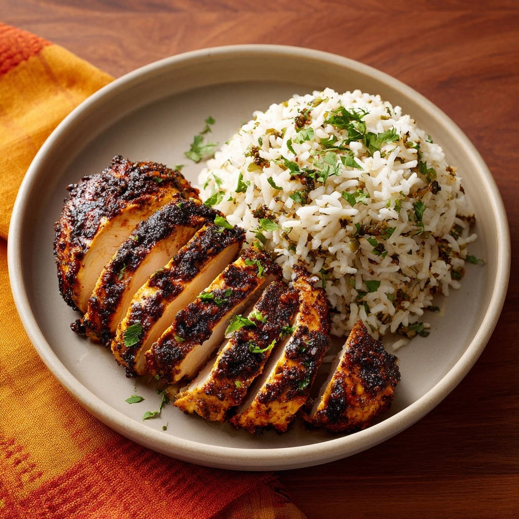 Spiced Pan Seared Chicken Herb Rice Plated