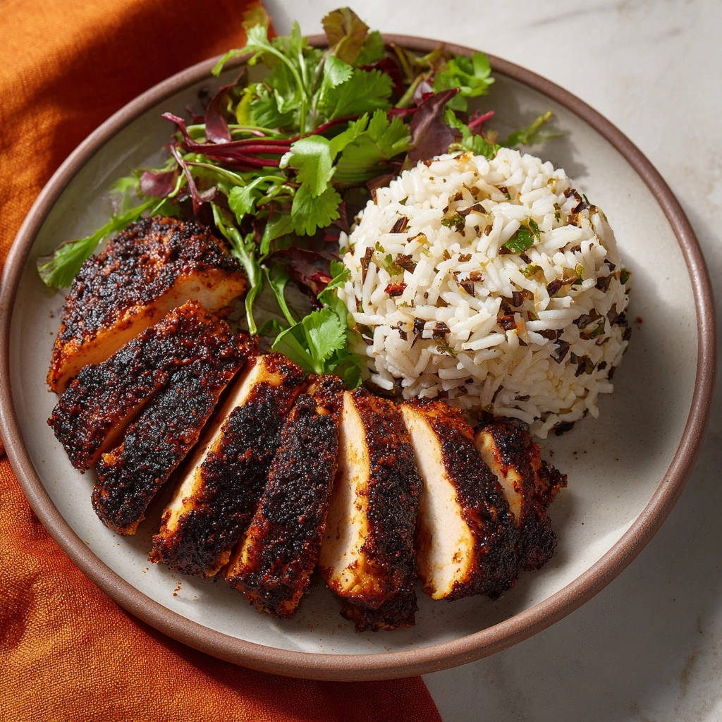 Spiced Pan Seared Chicken Herb Rice Sliced Plated 1