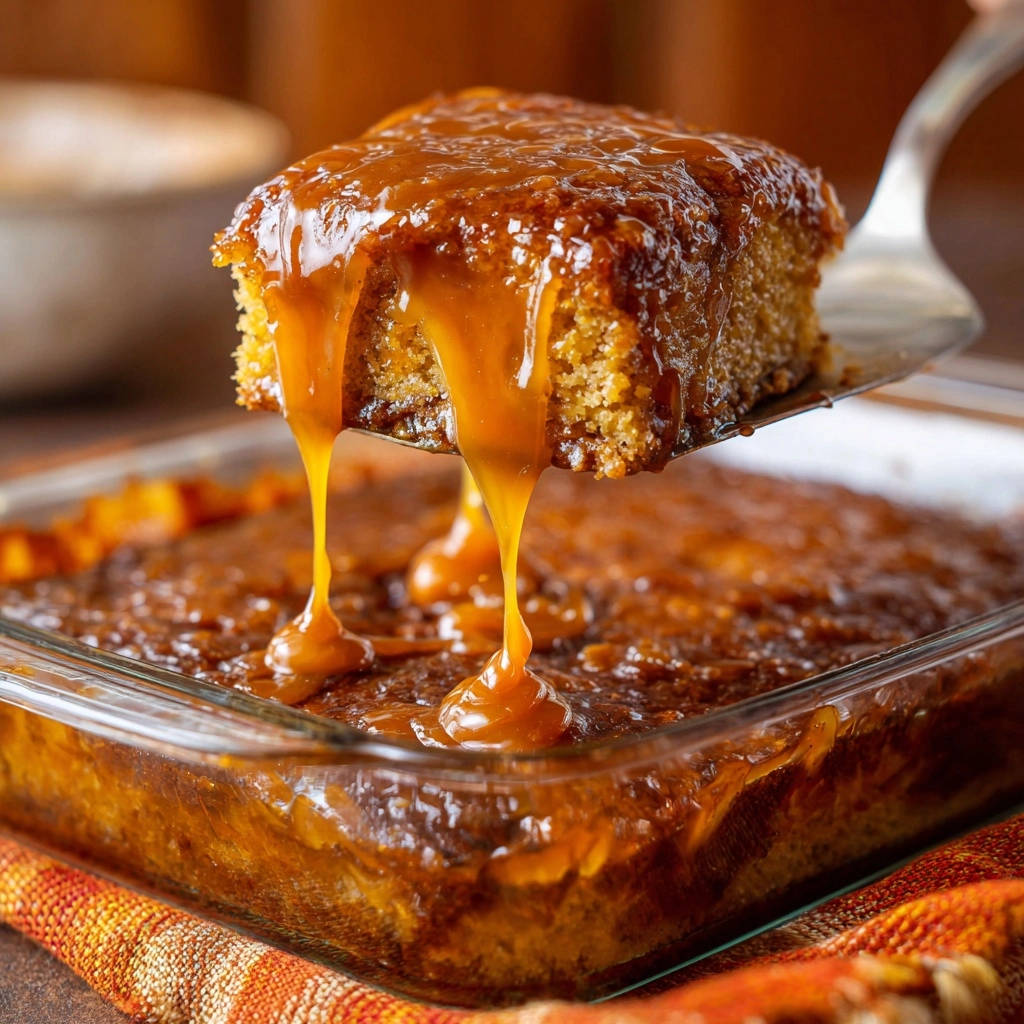Sticky Caramel Cake Close Up Drizzling Sauce