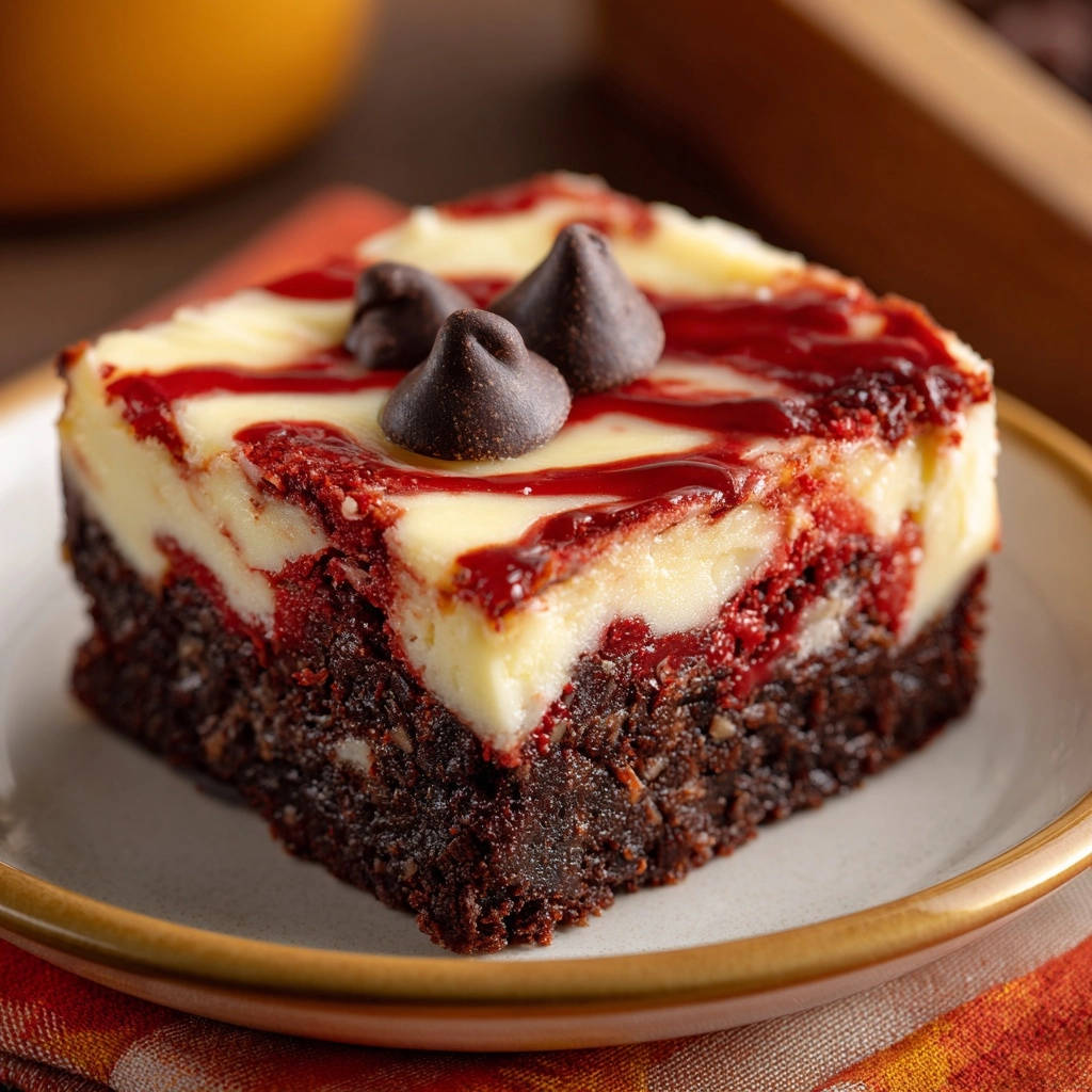 Swirled Red Velvet Cheesecake Bars Cross Section 1