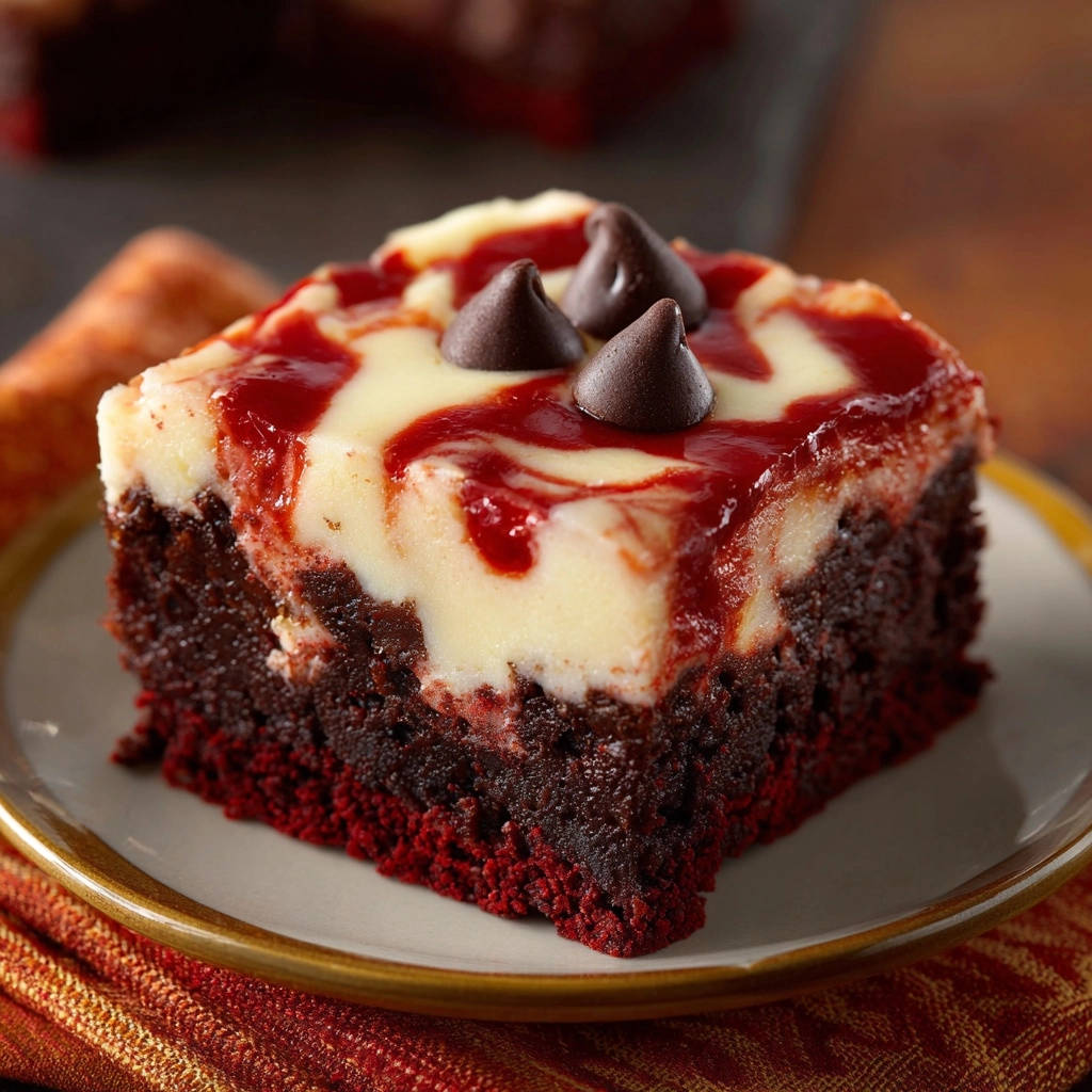 Swirled Red Velvet Cheesecake Bars Cross Section