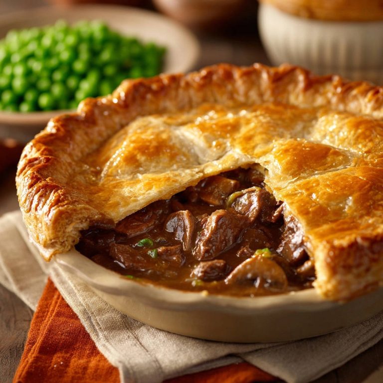 Beef Mushroom Pot Pie Close Up Cross Section