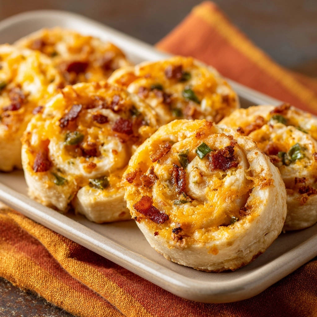 Cheesy Bacon Green Onion Pinwheels Close Up 1