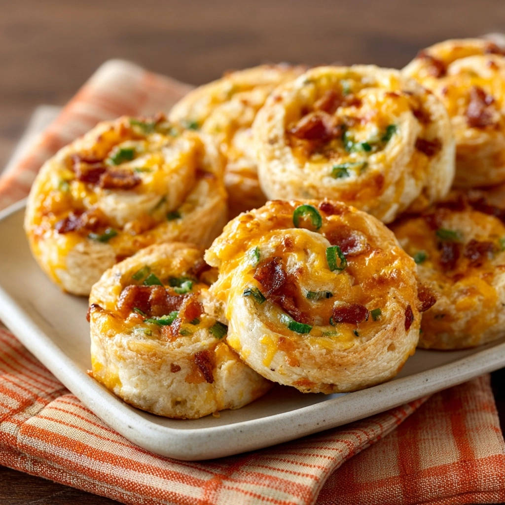 Cheesy Bacon Green Onion Pinwheels Close Up