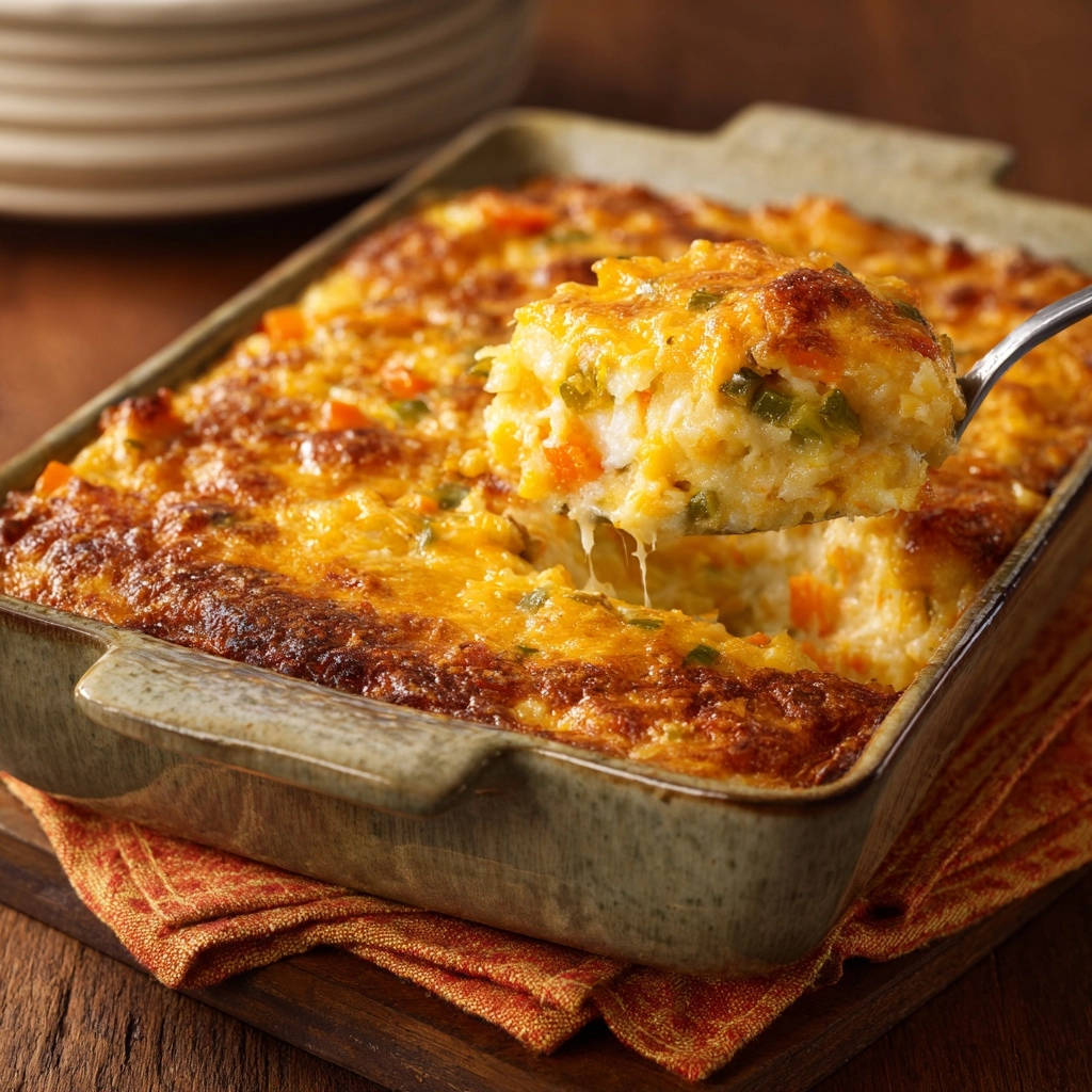 Cheesy Zucchini Rice Bake Spoonful Close Up 1