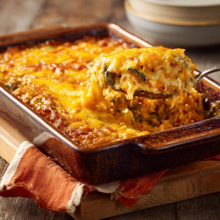 Cheesy Zucchini Rice Bake Spoonful Melted Cheese