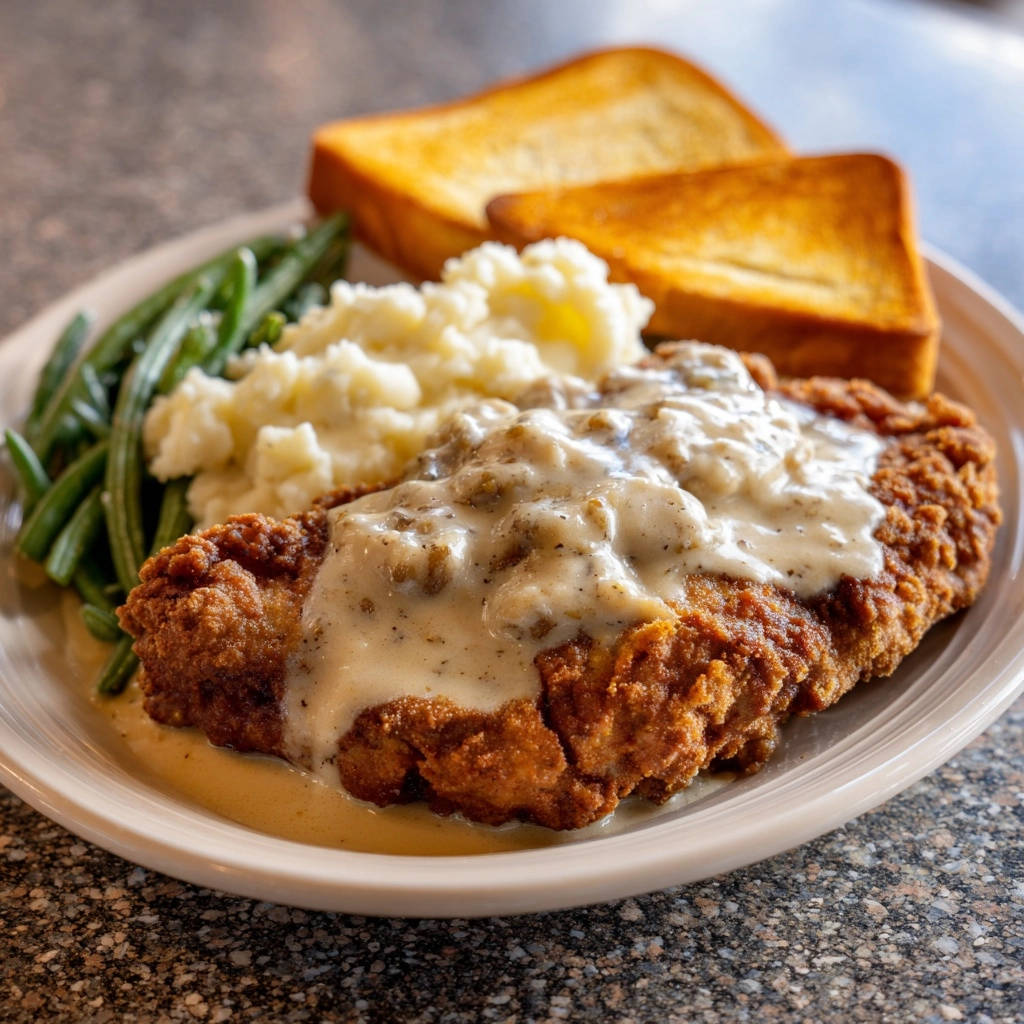 Chicken Fried Steak Creamy Mushroom Gravy Plated 1