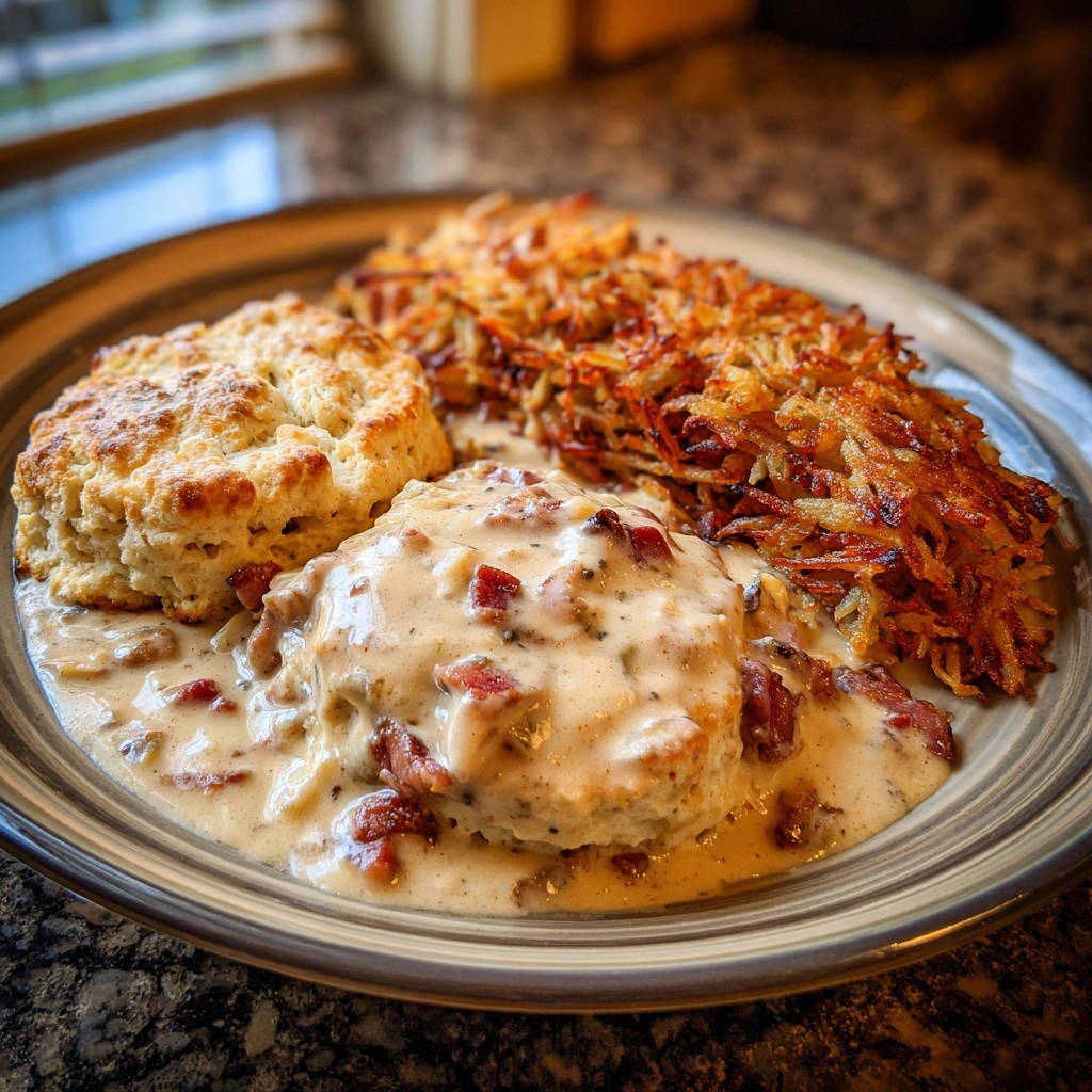 Classic Biscuits And Gravy Plated Close Up 1