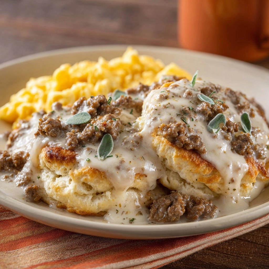 Classic Biscuits And Gravy Plated Close Up 2