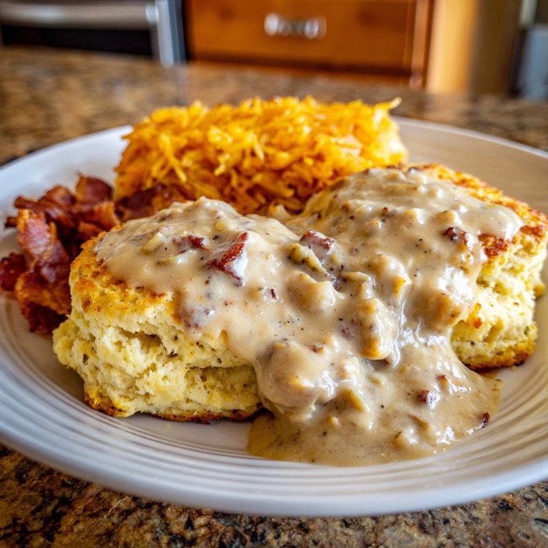 Classic Biscuits And Gravy Plated Close Up
