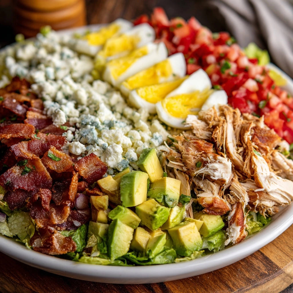 Classic Cobb Salad Arranged Ingredients Overhead