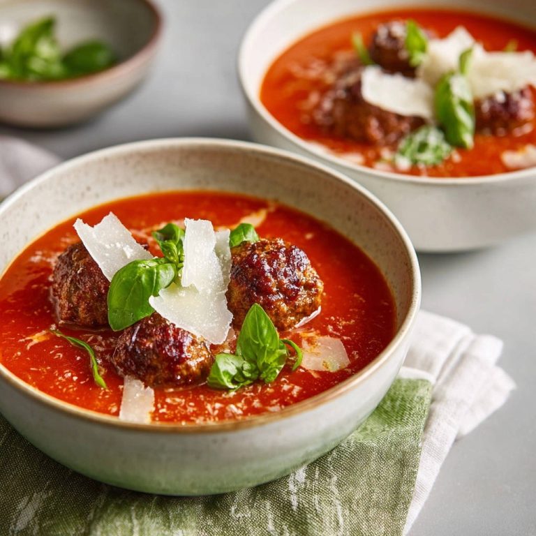 Classic Meatball Tomato Soup Close Up Garnished