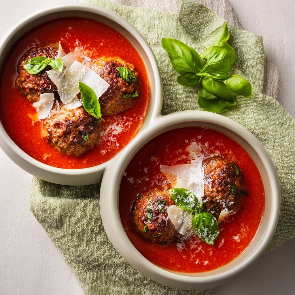 Classic Meatball Tomato Soup Overhead View 1
