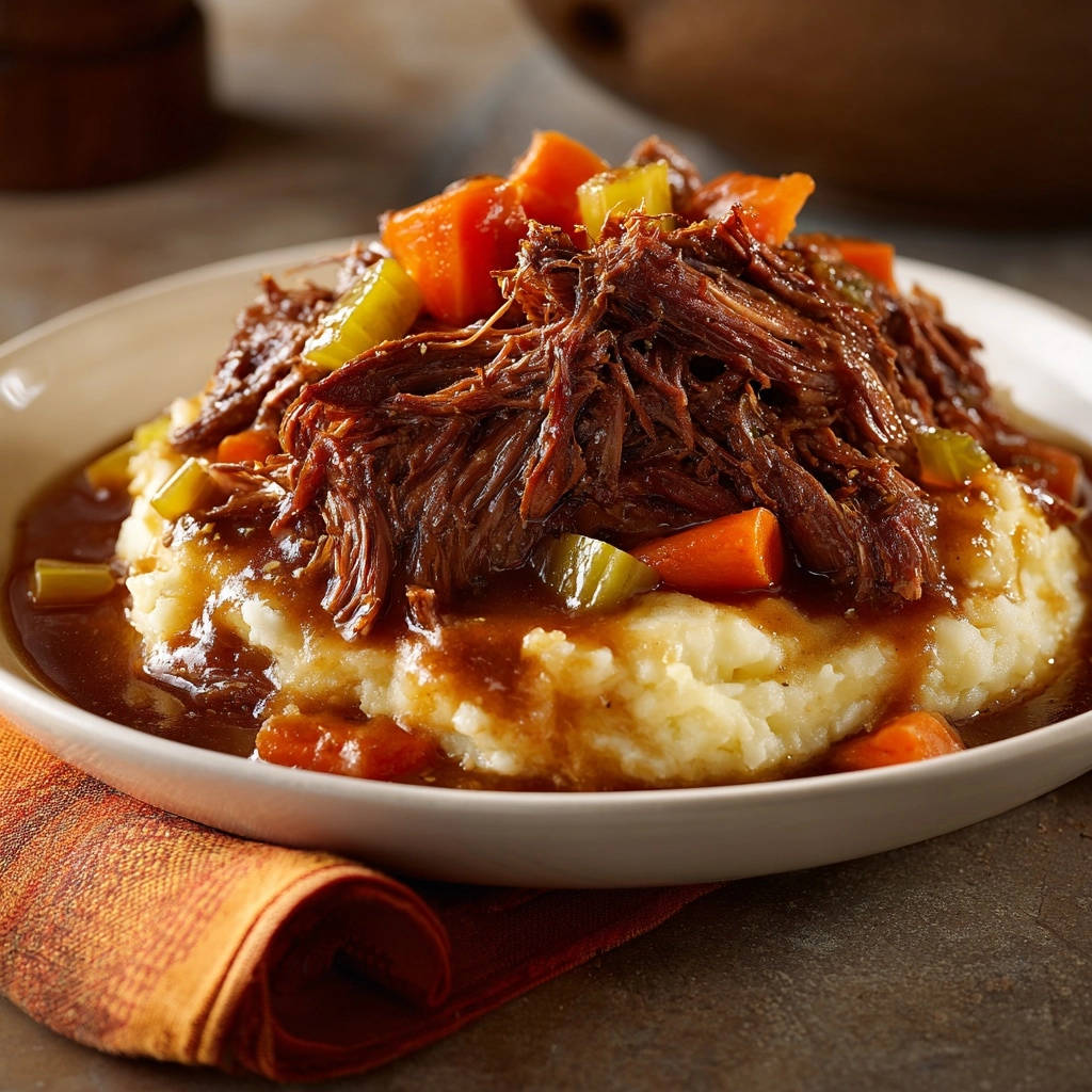 Classic Pot Roast Mashed Potatoes Plated 1