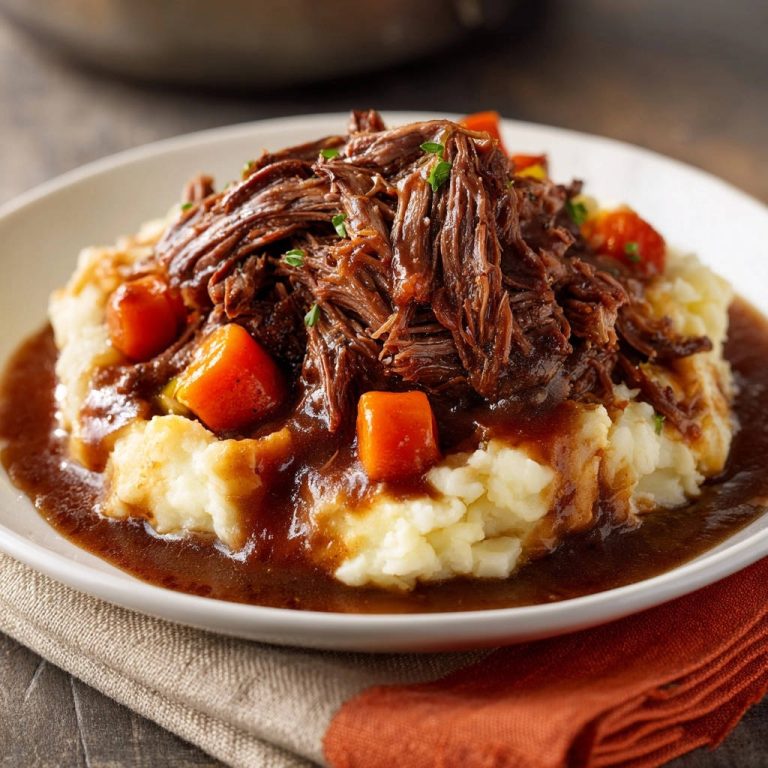 Classic Pot Roast Mashed Potatoes Plated