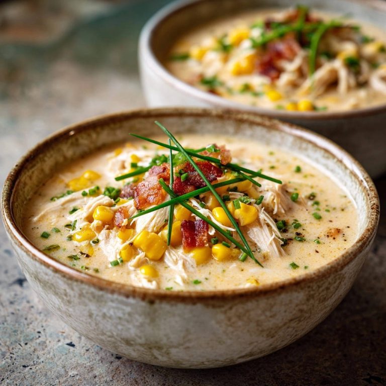 Creamy Chicken Corn Chowder Close Up Garnished