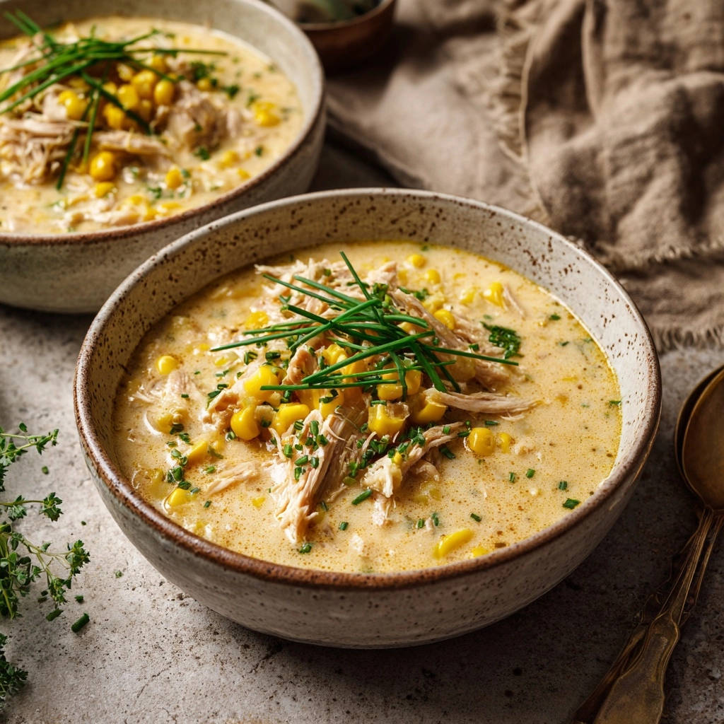 Creamy Chicken Corn Chowder Two Bowls Overhead 1