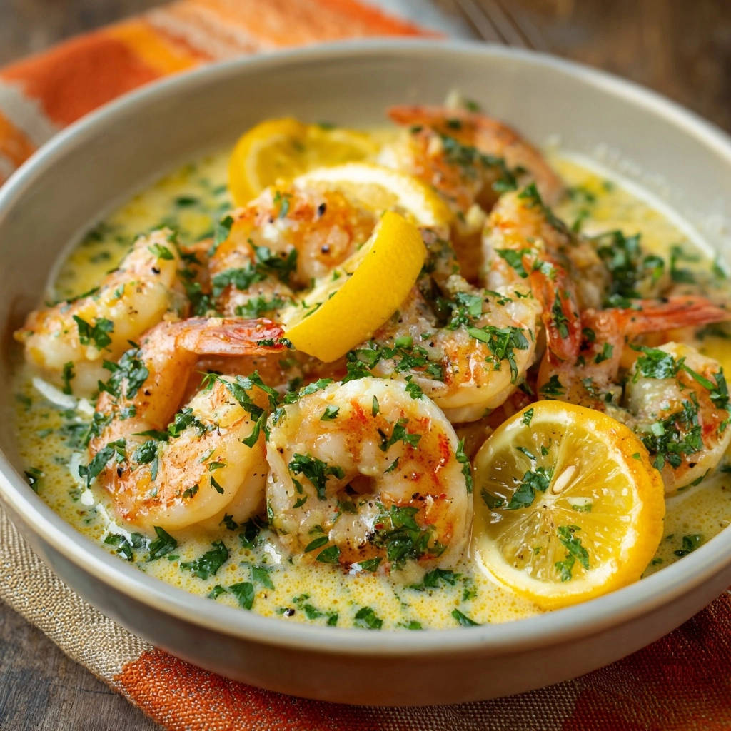 Creamy Lemon Garlic Shrimp Close Up Bowl