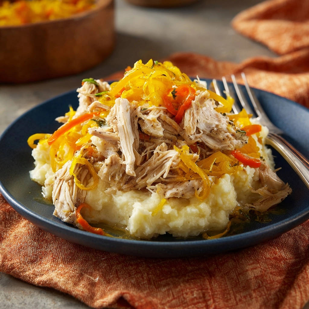 Creamy Mashed Potatoes Shredded Chicken Peppers Plated 1