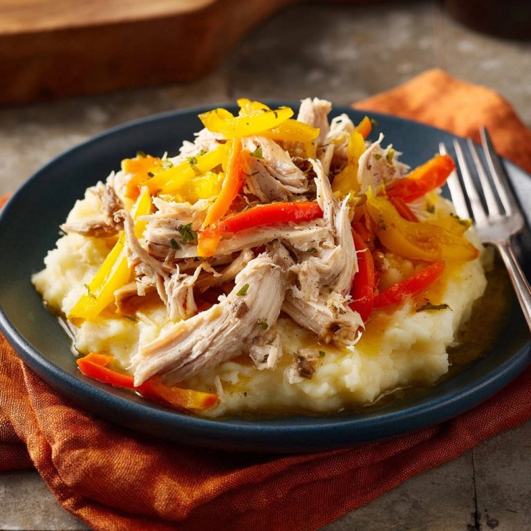 Creamy Mashed Potatoes Shredded Chicken Peppers Plated