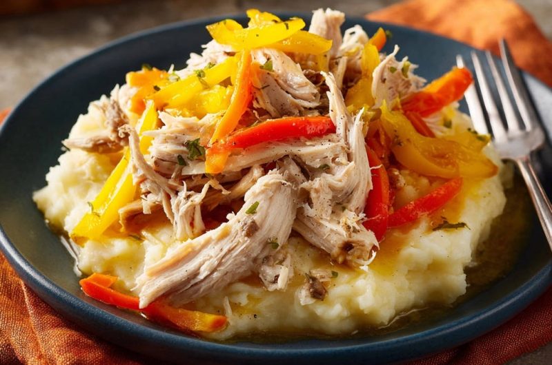 Creamy Mashed Potatoes with Shredded Chicken & Peppers
