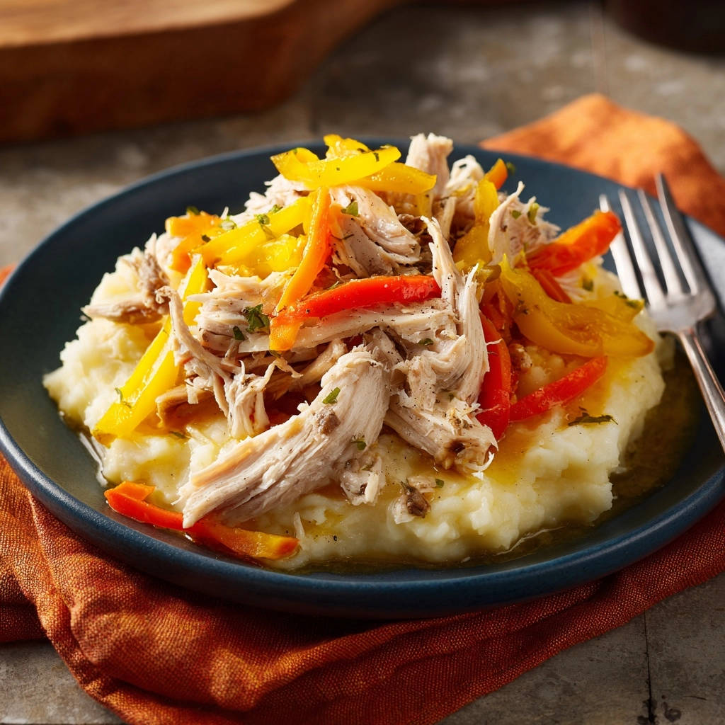 Creamy Mashed Potatoes Shredded Chicken Peppers Plated