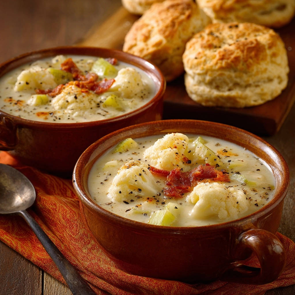Creamy Roasted Cauliflower Chowder Close Up 1