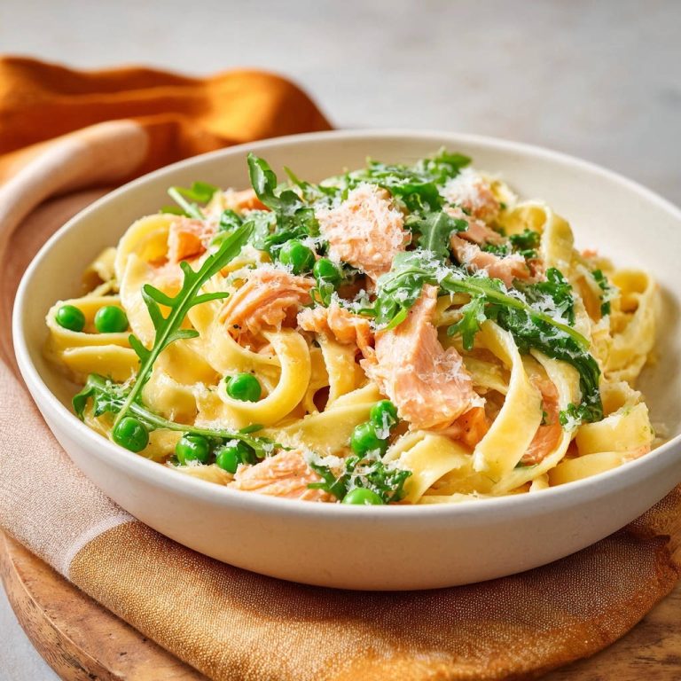Creamy Salmon Fettuccine Close Up Bowl