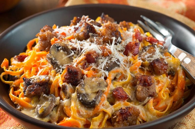 Creamy Sausage & Mushroom Sweet Potato Noodles