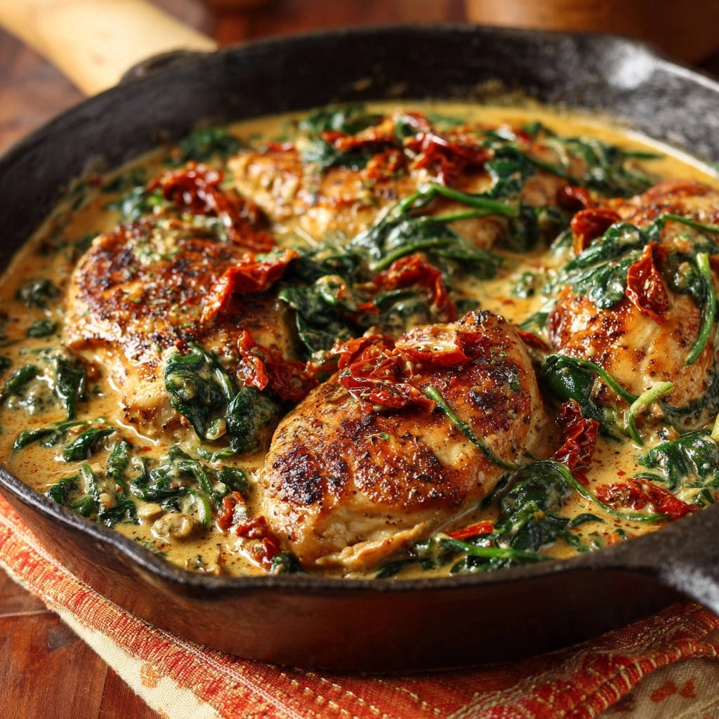 Creamy Tuscan Chicken Skillet Close Up Of Finished Dish 1