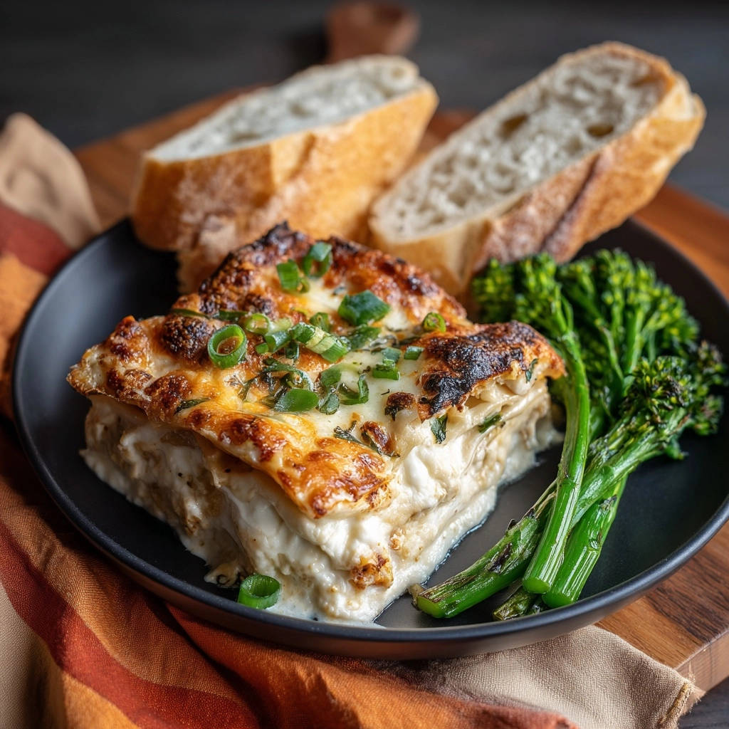 Creamy White Lasagna Single Plated Serving 1