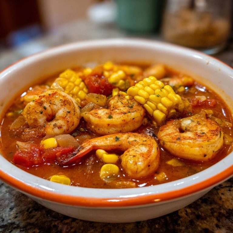 Creole Style Shrimp Corn Stew Close Up