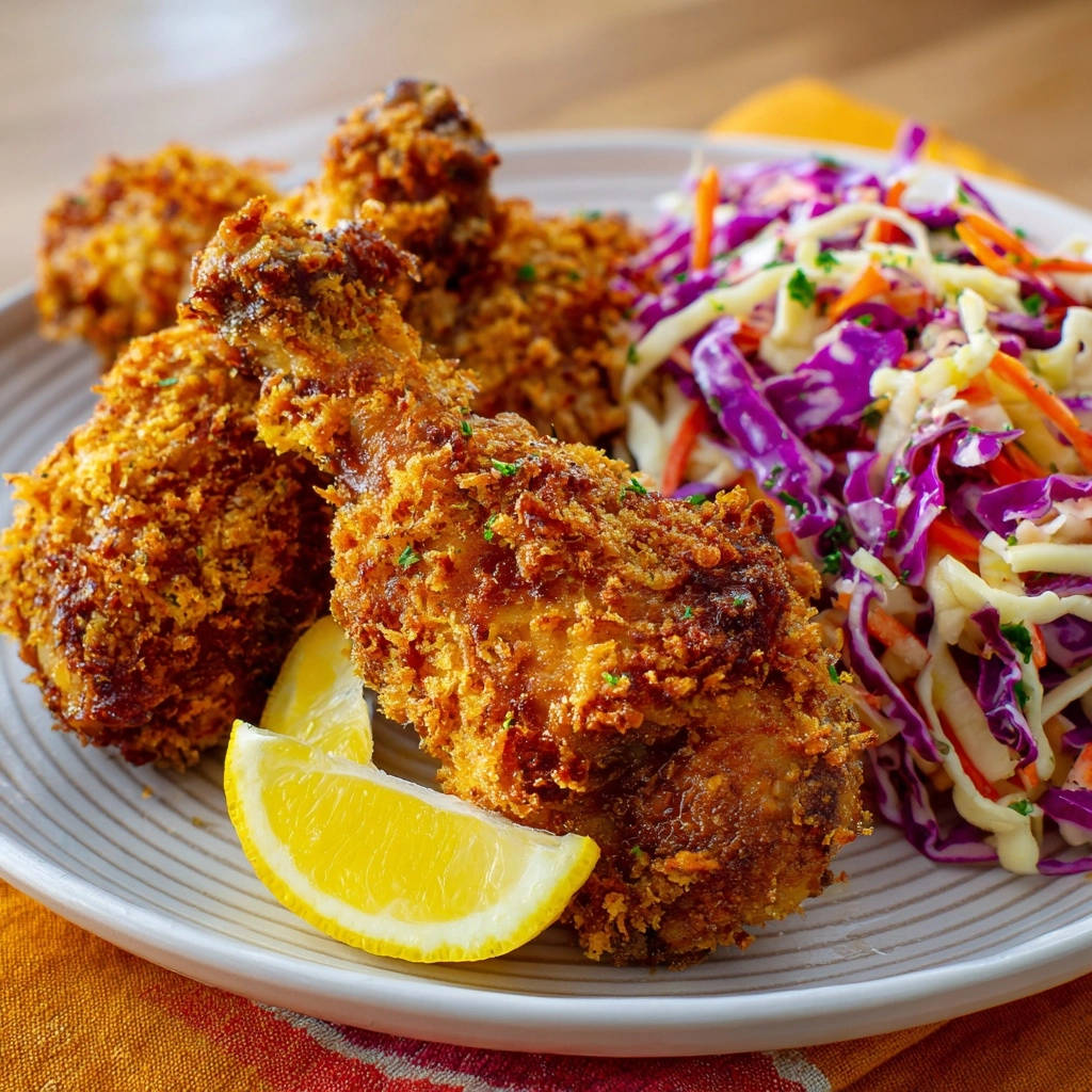 Crispy Oven Baked Chicken Drumsticks Plated With Slaw