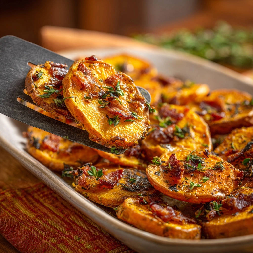 Crispy Sweet Potato Bites With Bacon Close Up Detail 1