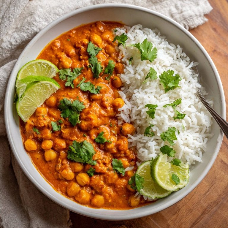 Easy Chickpea Curry Rice Overhead View