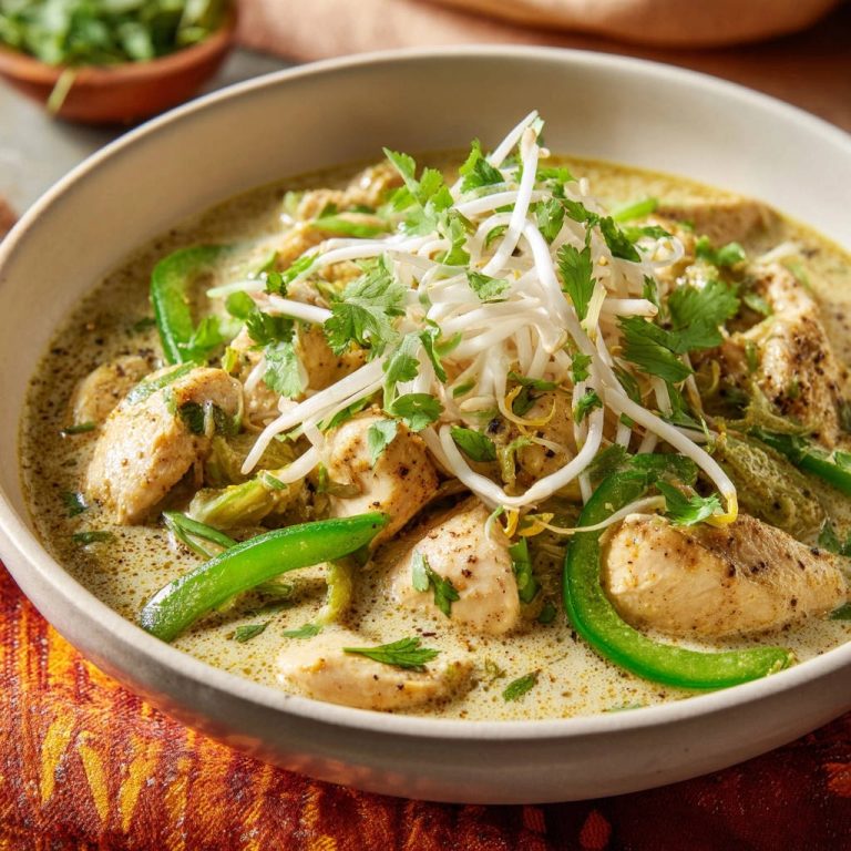 Easy Green Chicken Curry Close Up Bowl