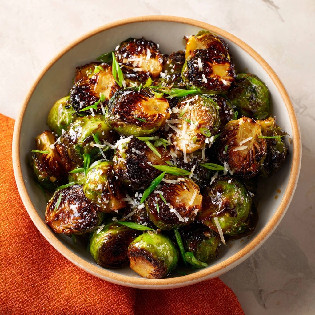 Garlic Parmesan Roasted Brussels Sprouts Overhead View