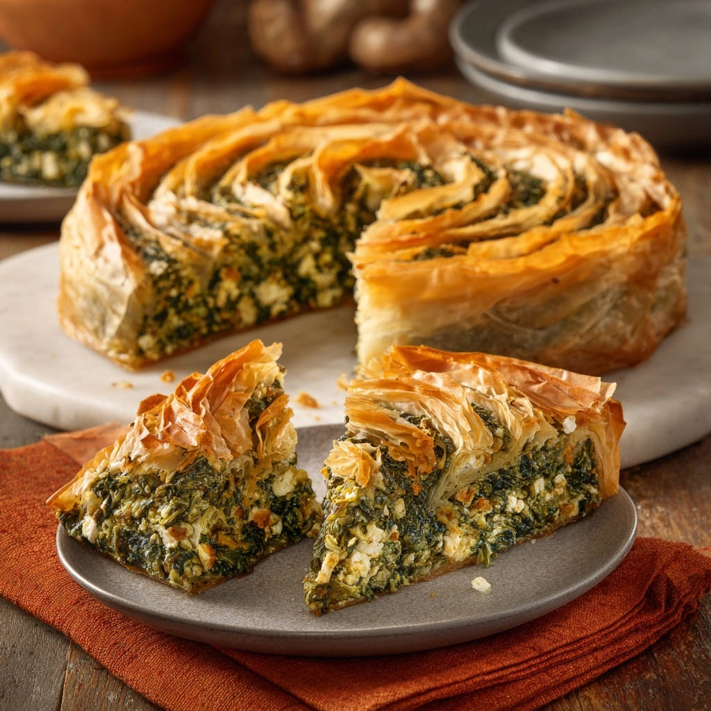 Golden Spiral Spinach Feta Pie Cross Section Slice